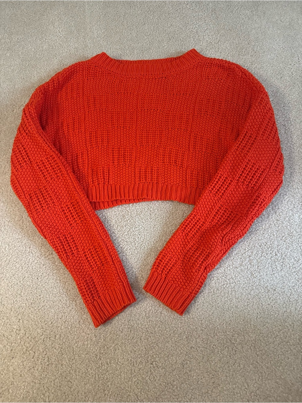 Willow and Wild Cropped Chunky Knit Sweater in Bright Orange